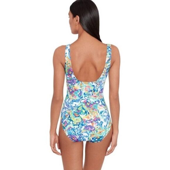 LAUREN RALPH Women's Printed Ruffle Surplice Underwire One-Piece Swimsuit size 8 - Picture 5 of 11